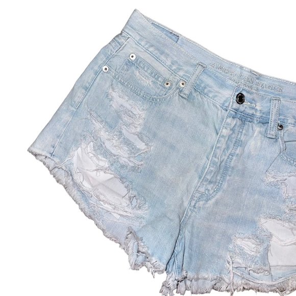 American Eagle Distressed Womens Shorts 8 HiRise Festival Button Fly Bootie - Picture 2 of 7
